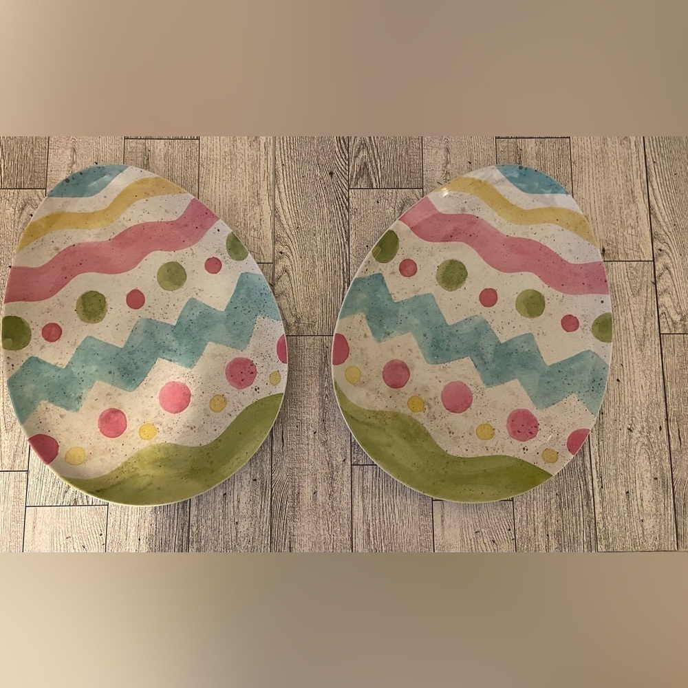 Easter Egg Shaped Melamine Side Salad Dessert Plates Set of 2